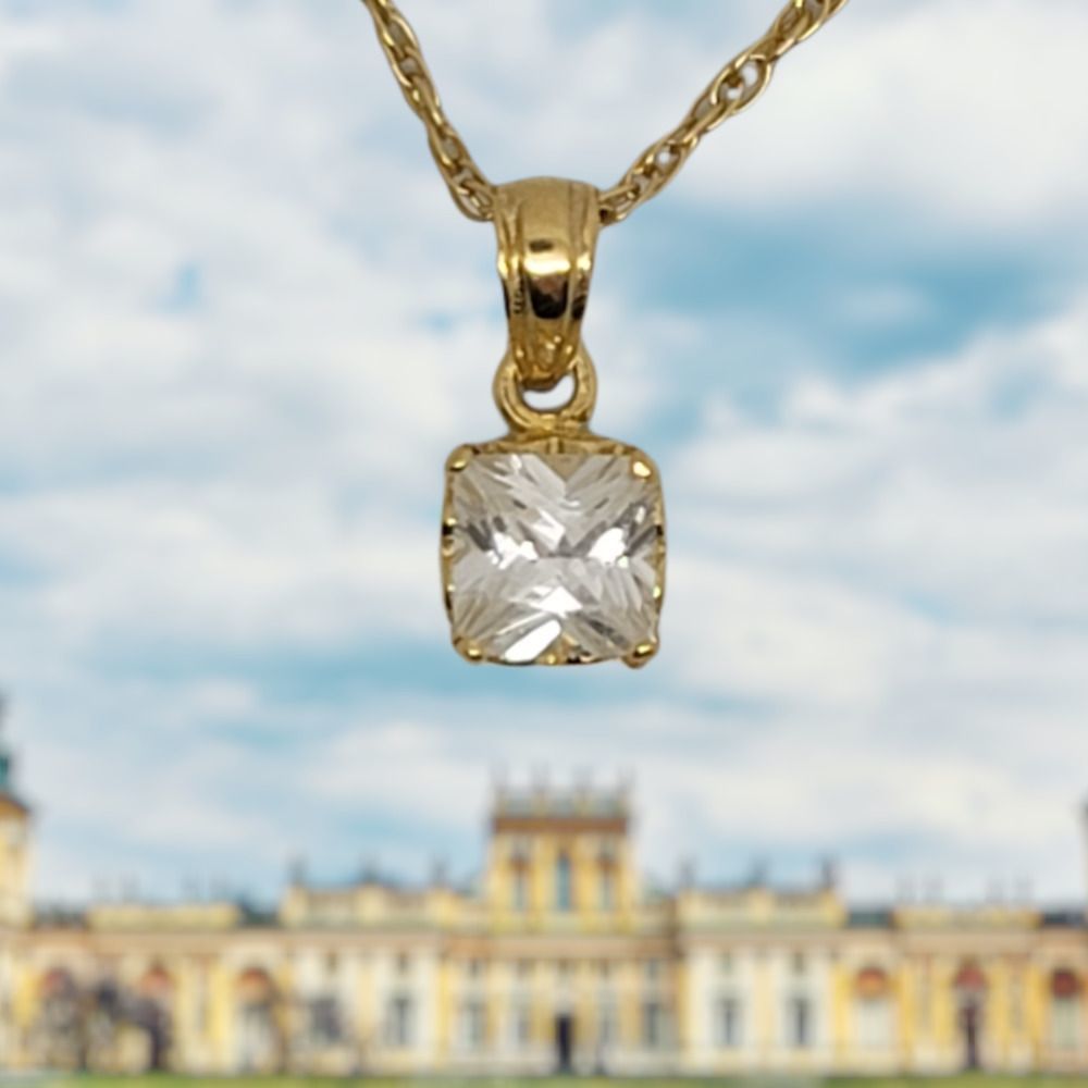 24KYG Plated 925USA sterling silver DaneCraft Cushion Cut 1ct Solitaire Pendant